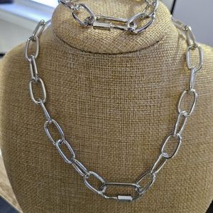 Fashion large link silver necklace and bracelet set